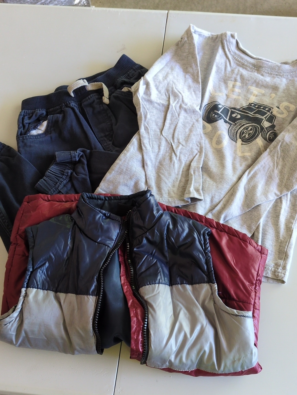 Boys Full Outfit With Puffer Vest - Navy/Red/Gray